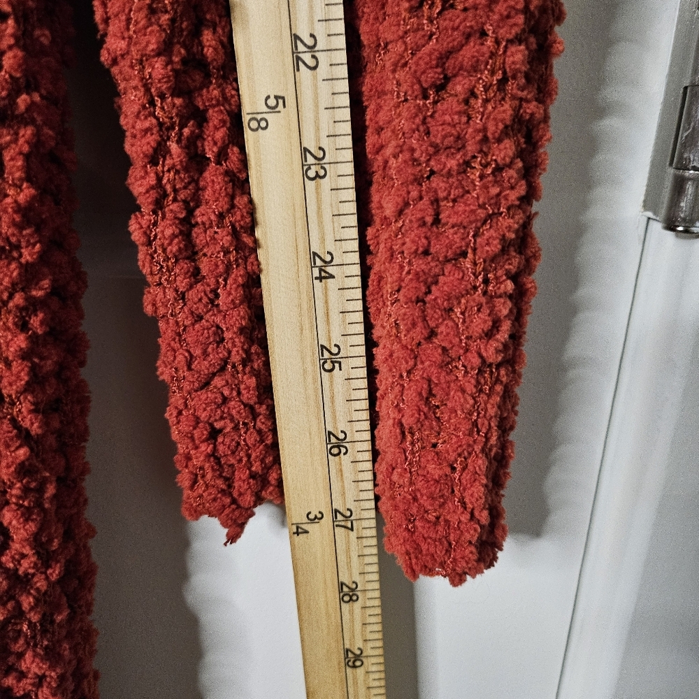 Pink Rose XL Popcorn Knit Open Front Long Soft Cardigan Sweater Pockets Cozy - Picture 7 of 8